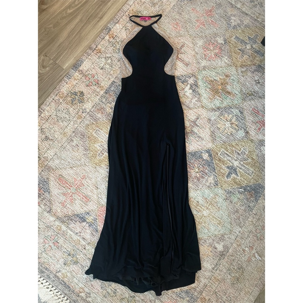 Morgan Co Womens Pleated Surplice Satin Gown Green Size 3 main image 1